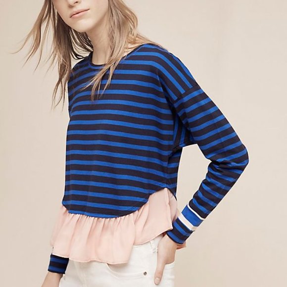 Anthropologie Deletta Ruffled Rugby Pullover L - Picture 1 of 5